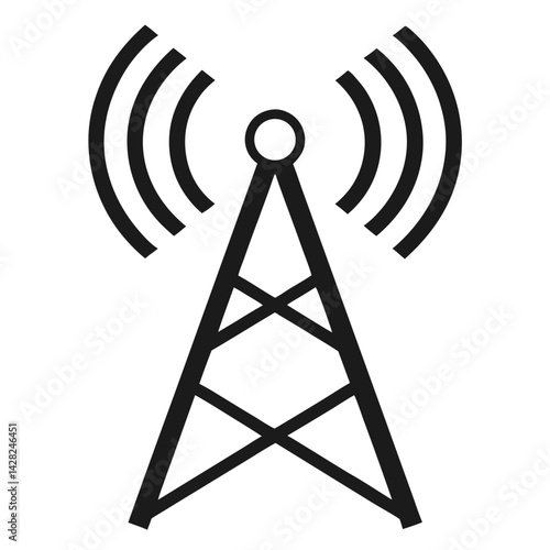 Black And White Communication Tower Icon Transmitting Wireless Signal Symbol