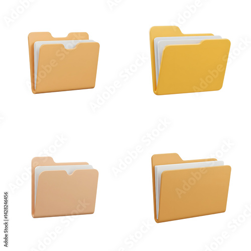 3D File Folder Icons Set – Minimal Digital Storage and Organization Symbol Collection