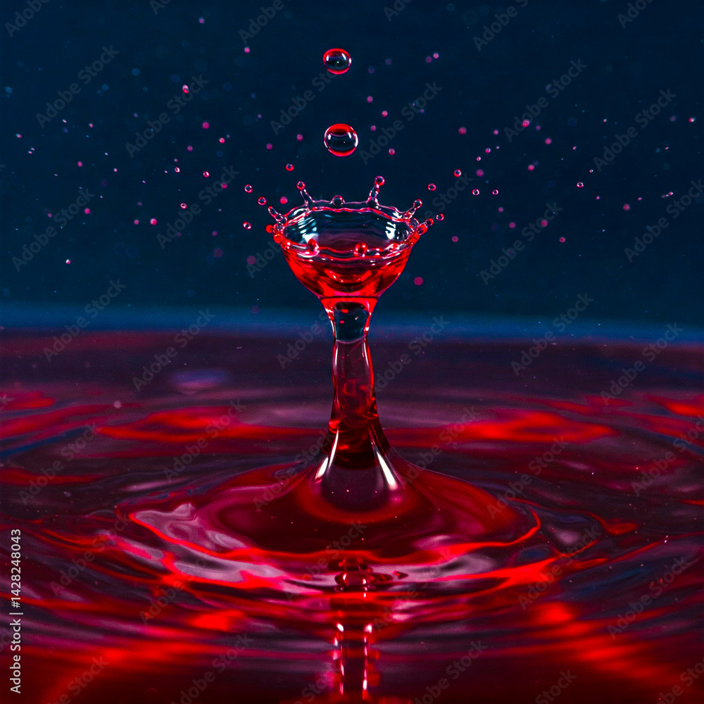 A splash after a drop has fallen on the surface of a red wine