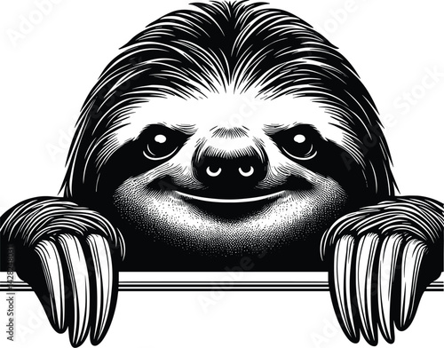 Winking Sloth Face Peeking Silhouette Vector