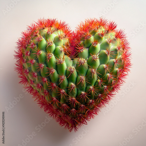 Obraz na płótnie Close-up of a heart-shaped cactus. Heart with thorns w salonie