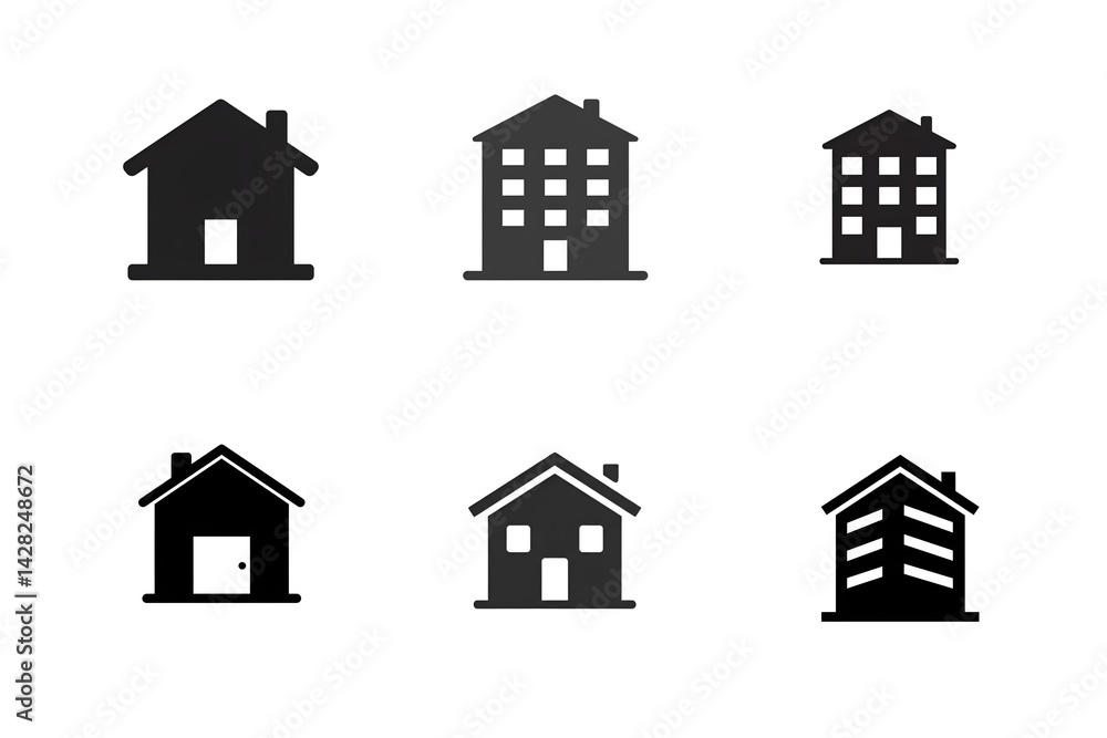 Black House and Building Icon Set – Minimal Real Estate and Property Symbols Black House and Building Icon Set – Minimal Real Estate and Property Symbols
