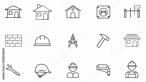 construction set of web icons in line style  build.eps