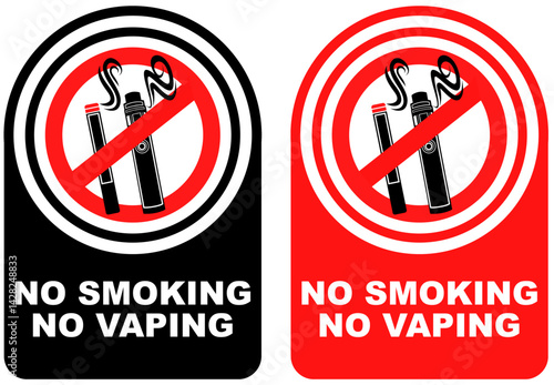 Set vector no smoking no vaping sign symbol labels sticker design illustration