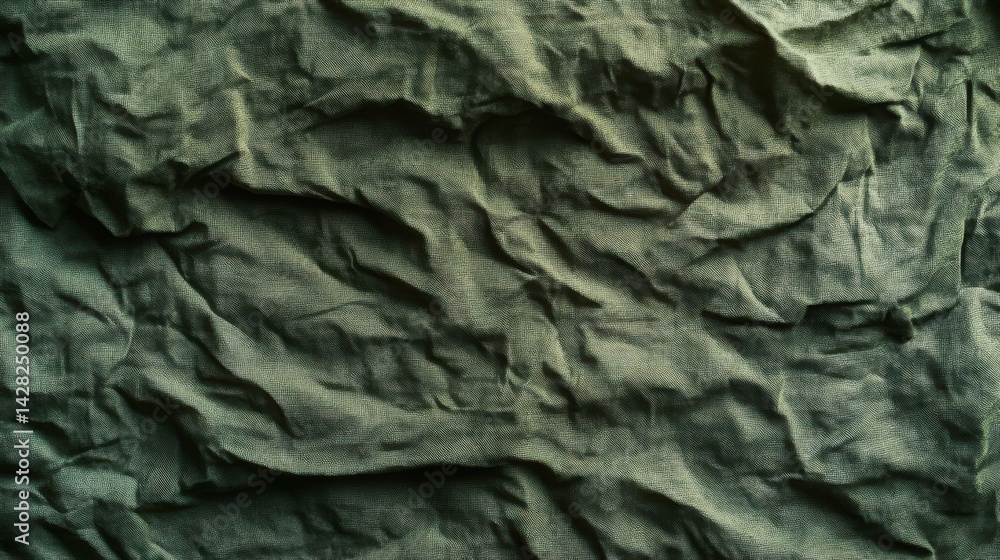 custom made wallpaper toronto digitalMatte forest green cotton with visible wrinkles, shadows enhancing the organic texture