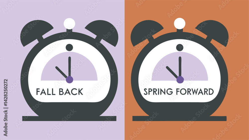Daylight saving time alarm clock concept fall back spring forward