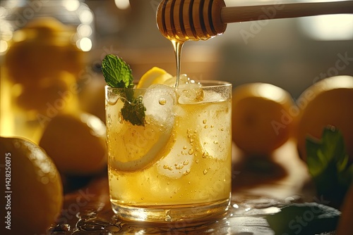 Honey-lemon drink with ice