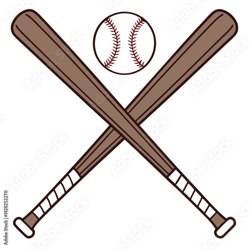 Baseball Bats Crossed With Ball Flat Vector Illustration Graphic Design