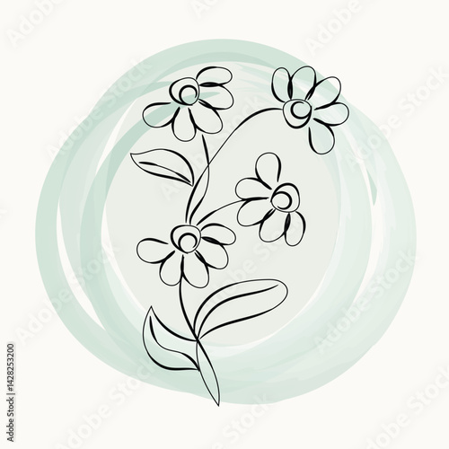 Elegant Minimalist Line Art Floral Design with Soft Green Watercolor Background