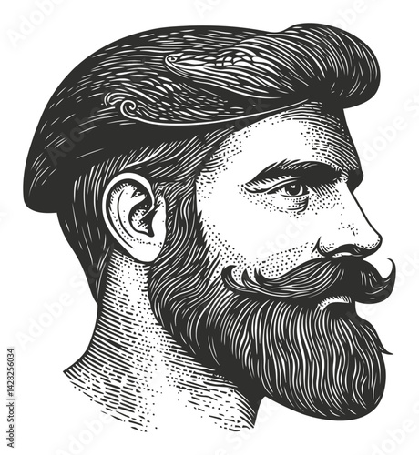 Detailed Hand-Drawn Illustration of a Man with Beard and Mustache