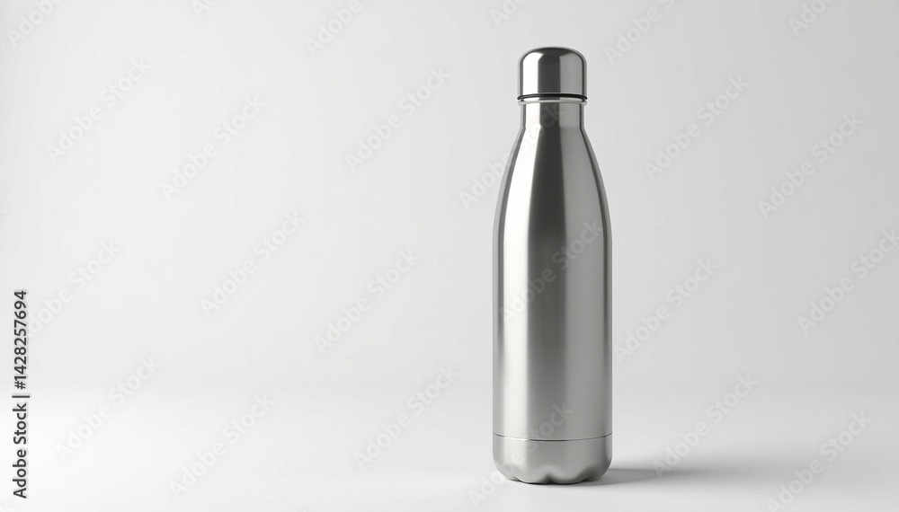 Stainless steel insulated water flask with silver cap isolated on white background , aluminum, hiking Stainless steel insulated water flask with silver cap isolated on white background , aluminum, hiking