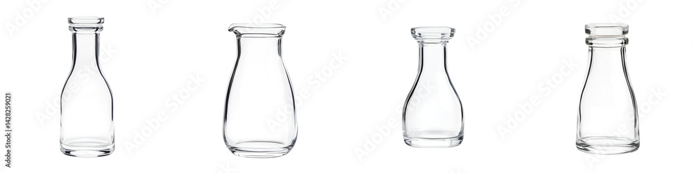 A collection of elegant glass bottles or containers. long_title:A minimalist, still life composition featuring a group of classic, transparent glass A collection of elegant glass bottles or containers. long_title:A minimalist, still life composition featuring a group of classic, transparent glass