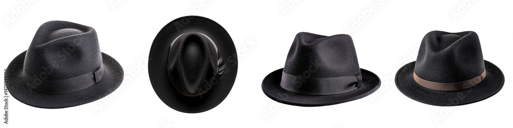 Collection of stylish black felt hats Collection of stylish black felt hats