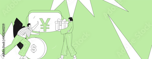 Use red envelopes to attract new customers and promote activity. Flat vector character concept illustration
