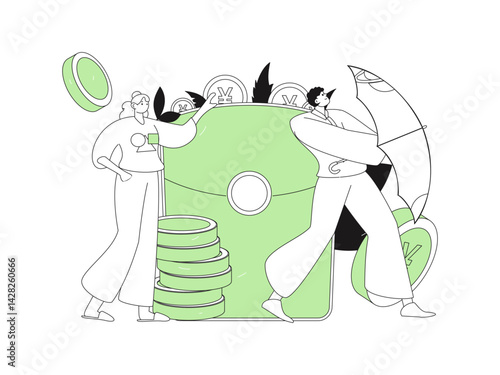 Use red envelopes to attract new customers and promote activity. Flat vector character concept illustration

