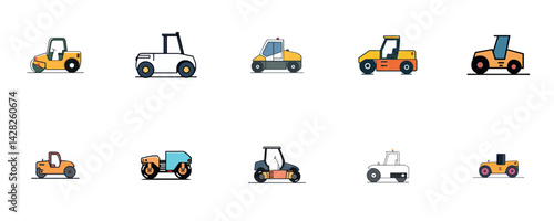 Set of Road Rollers for Construction Work