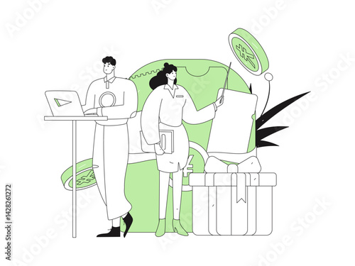 Use red envelopes to attract new customers and promote activity. Flat vector character concept illustration
