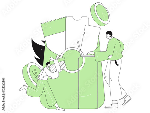 Use red envelopes to attract new customers and promote activity. Flat vector character concept illustration
