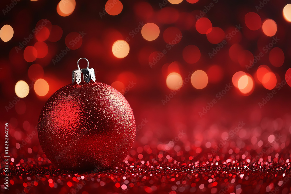 Obraz premium Red Christmas Ornament Glitter Background