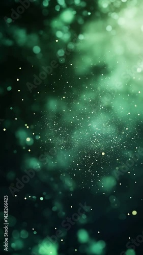 Abstract Green and Gold Bokeh Background with Shimmering Particles