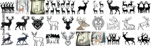 Diverse Collection of Deer Illustrations and Silhouettes