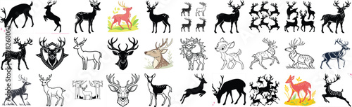 Collection of Deer Illustrations Silhouettes, Line Art, and Color