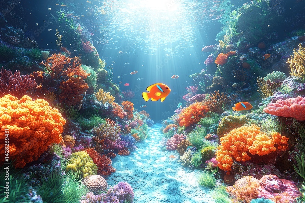 Obraz premium A vibrant underwater scene with colorful coral and sunlight