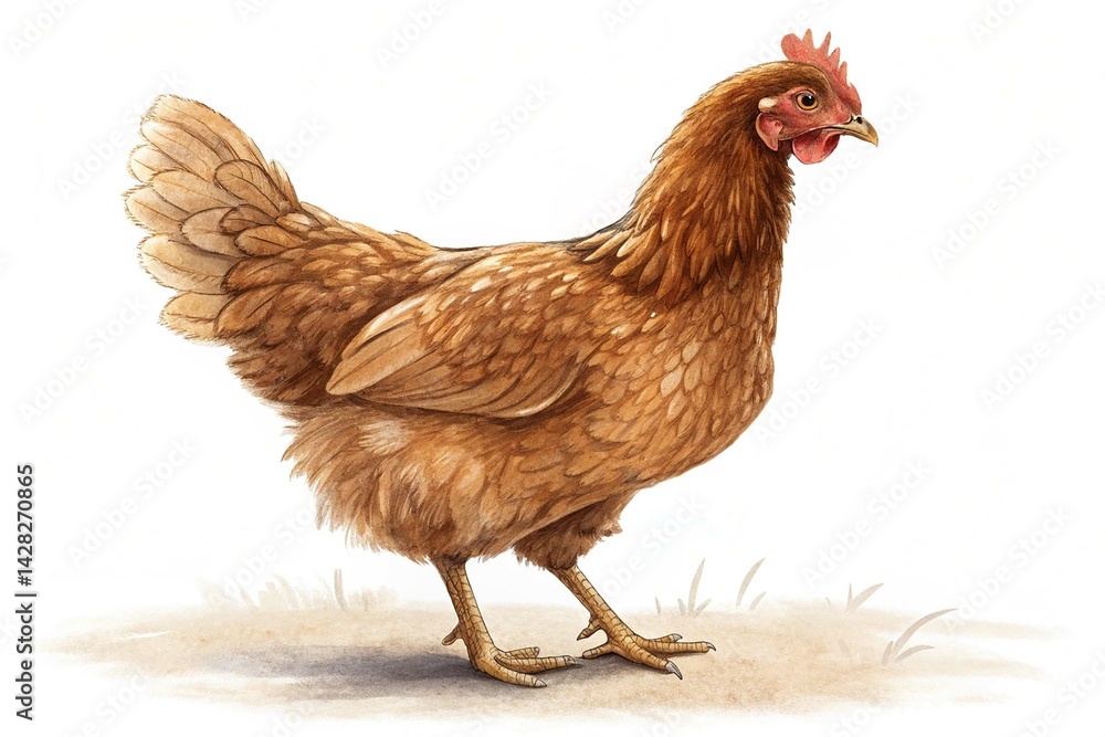 Fototapeta premium Full body of brown chicken hen standing isolated white background