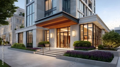 Wallpaper Mural Elegant building facade, entrance with landscaping, modern design Torontodigital.ca