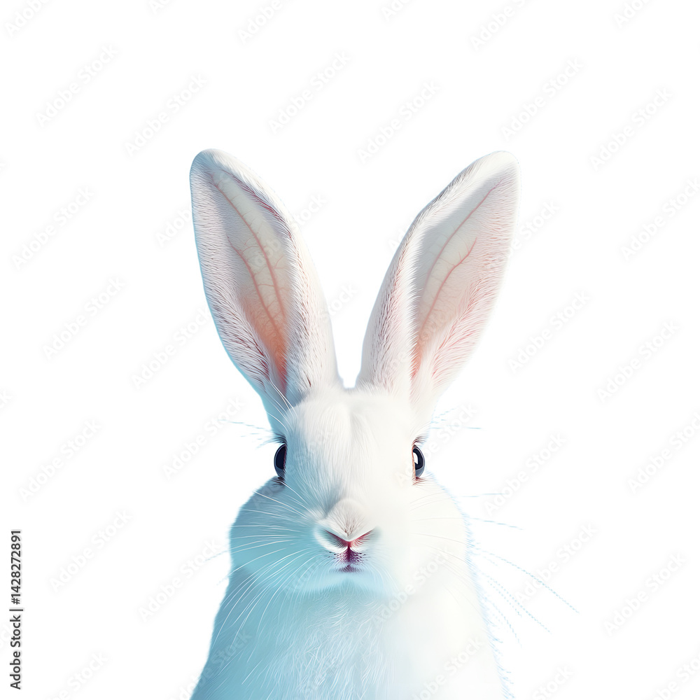 Obraz premium White rabbit ears on a light blue background with copy space. Easter minimalism.