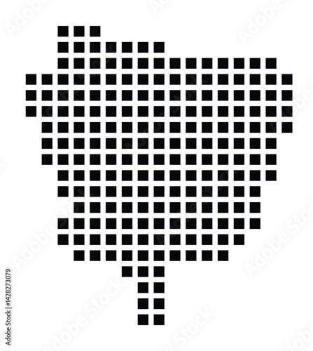 Symbol Map of the City Mühlheim am Main (Germany) showing the city with a pattern of just a few black squares