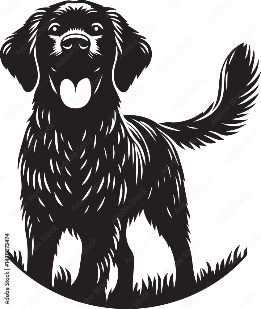 Fototapeta premium Black and White Dog Vector Silhouette Illustration