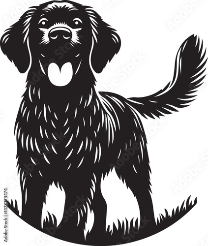 Black and White Dog Vector Silhouette Illustration