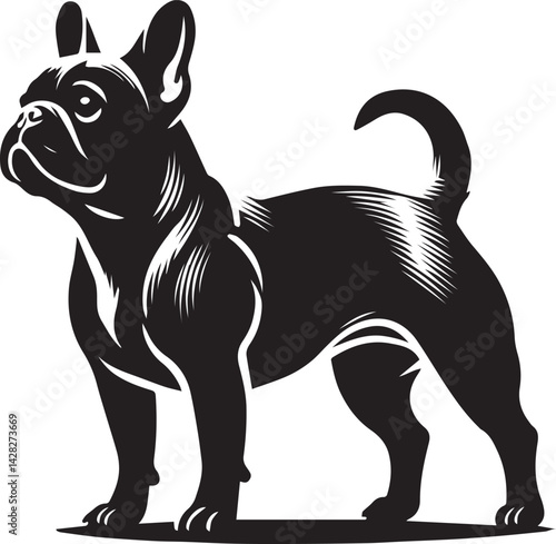 Black and White French Bulldog Vector Silhouette Illustration