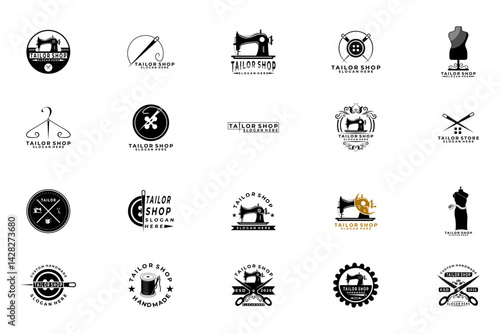 Big set of Tailor and sewing logo design vector. Tailor shop, Sewing Business logo collections