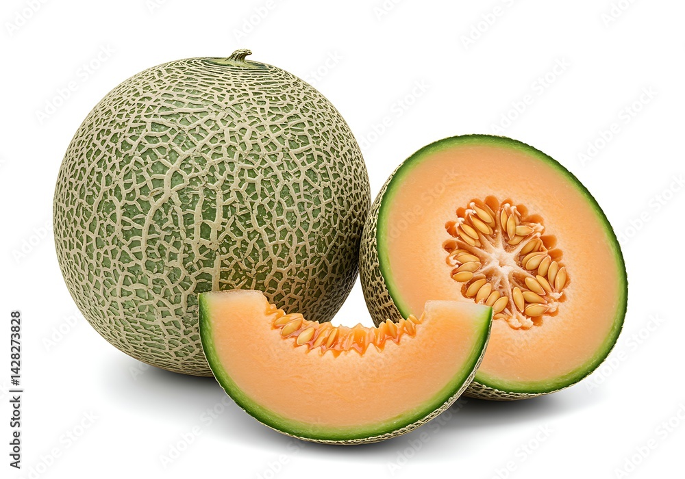 Fresh Cantaloupe Melon with Sliced Segments Fresh Cantaloupe Melon with Sliced Segments