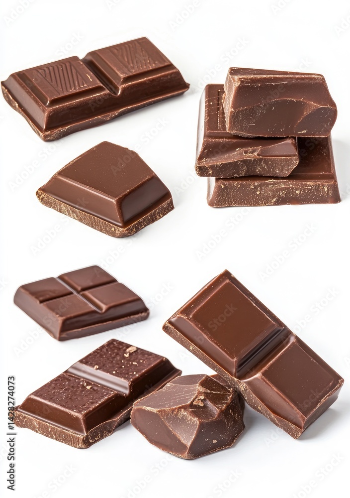 Assorted milk chocolate pieces isolated on white. Assorted milk chocolate pieces isolated on white.