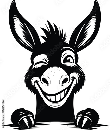 Winking Donkey Face Peeking Silhouette Vector