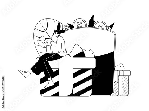 Use red envelopes to attract new customers and promote activity. Flat vector character concept illustration
