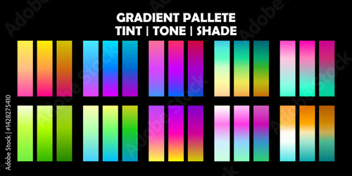 a set gradient color palet, tint, tone and shade gradation color