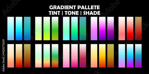 a set gradient color palet, tint, tone and shade gradation color