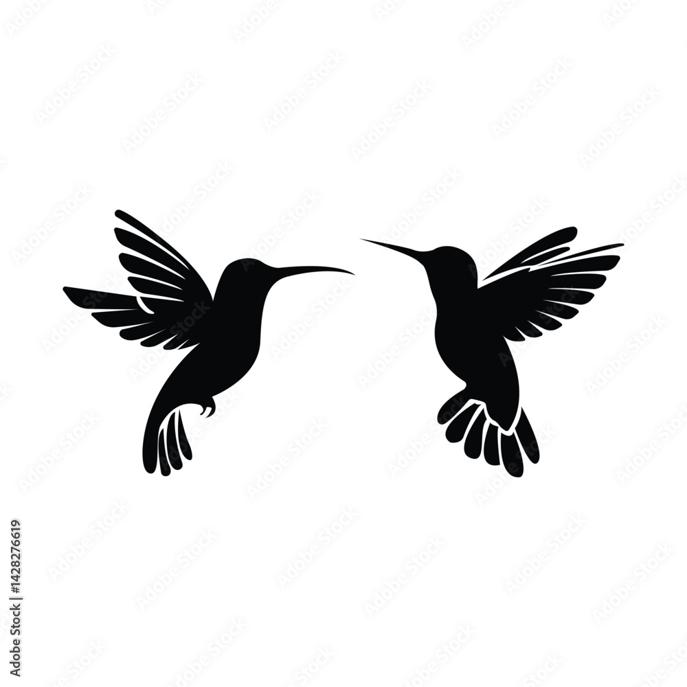 Black Silhouette of a Hummingbird in Flight Black Silhouette of a Hummingbird in Flight