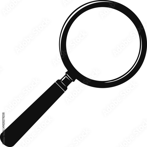 Vector Illustration of Magnifying Glass Featuring Simple Design and High-Contrast Black and White Style