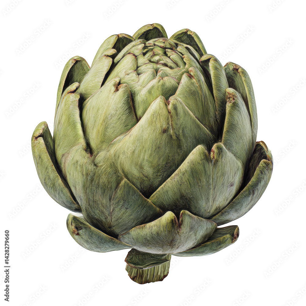 Obraz premium Closeup detailed green artichoke vegetable studio shot isolated background on transparent background