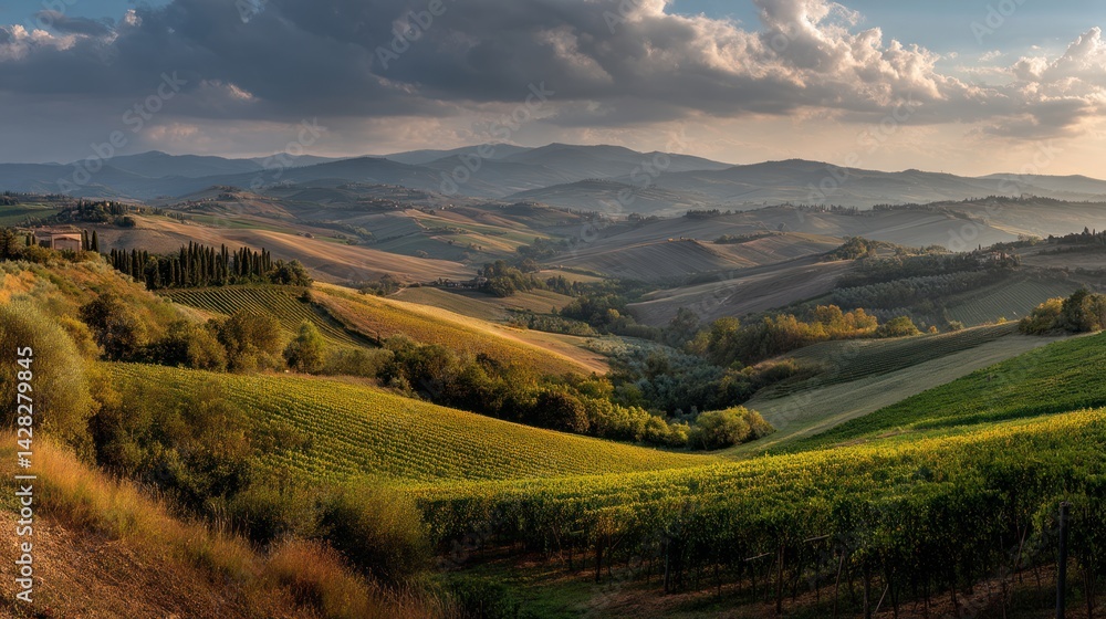 Tuscan hillsides, vineyards, and rolling landscapes at golden hour. Tuscan hillsides, vineyards, and rolling landscapes at golden hour.