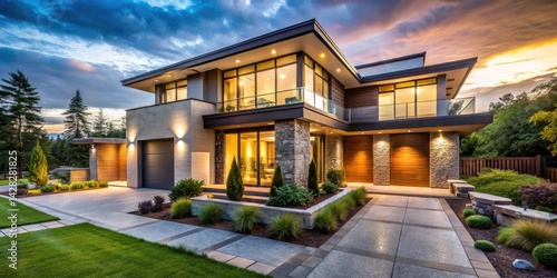 Modern Luxury Home Exterior  Scenic View   Sleek Design - Contemporary Architecture Photography