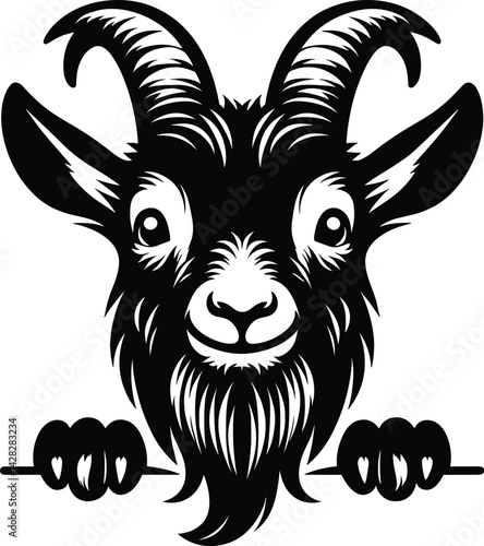 Winking Goat Face Peeking Silhouette Vector