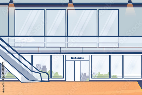 Illustration of a mall with a shiny floor without people