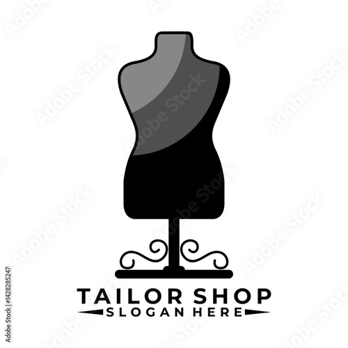 Tailor with mannequin body logo design vector. Tailor or Dress shop logo
