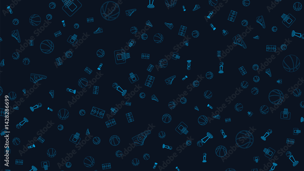 Dark Basketball Outline Seamless Pattern with Sports Elements Court Ball and Sneakers Vector Dark Basketball Outline Seamless Pattern with Sports Elements Court Ball and Sneakers Vector